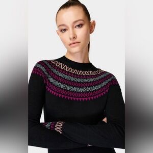 NWT Sweaty Betty Merino Fairisle Base Layer in Black Pink Size S